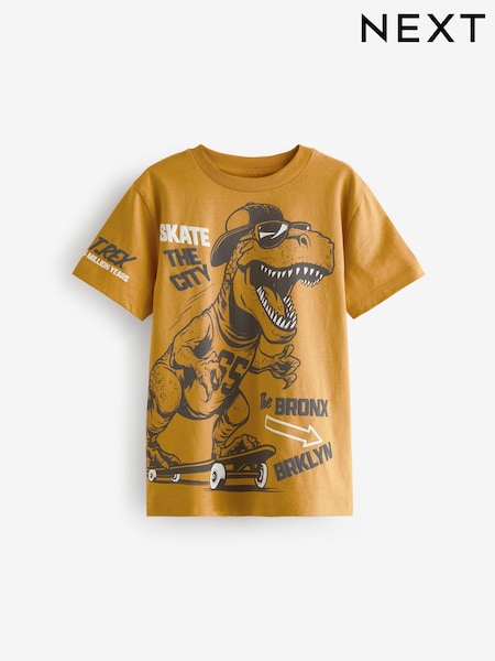 Yellow Dino 100% Cotton Short Sleeve Graphic T-Shirt (3-16yrs) (682137) | AED17 - AED28