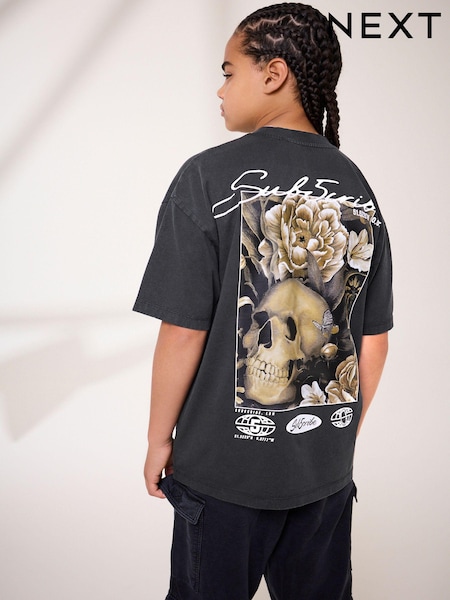 Grey Washed Relaxed Fit 100% Cotton Short Sleeve Subscribe Graphic T-Shirt (3-16yrs) (682170) | 29 QAR - 38 QAR