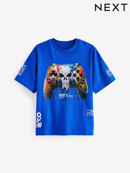 Kobaltblau mit Totenkopf- und Controller-Grafik - Relaxed Fit Short Sleeve Graphic T-Shirt (3-16yrs) (682182) | 5 € - 8 €