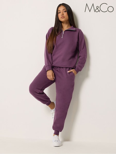 Paars - M&co Petite Sweat Top & Cuffed Leg Joggers Set