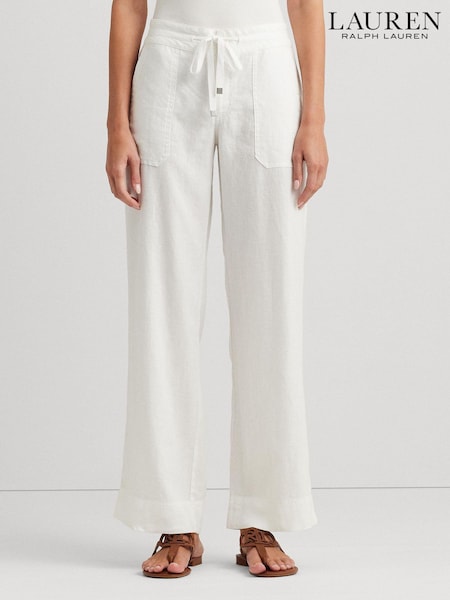 Lauren Ralph Lauren White Jovon 100% Linen Wide-Leg Trousers (682446) | €95