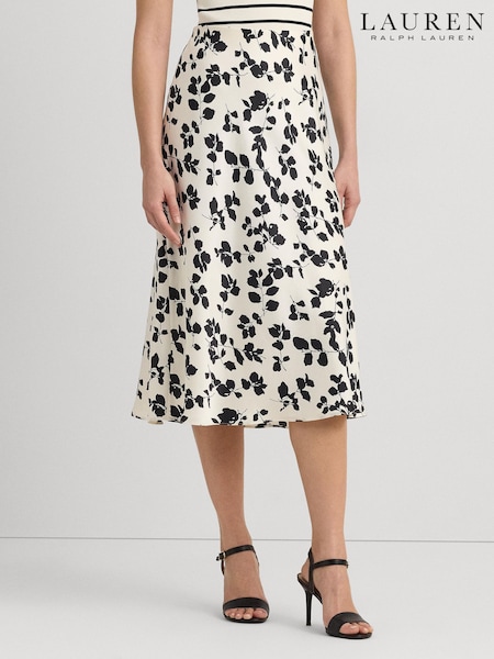 Lauren Ralph Lauren Cream Sharae Floral Leaf Print Charmeuse Midi Skirt (682506) | €121