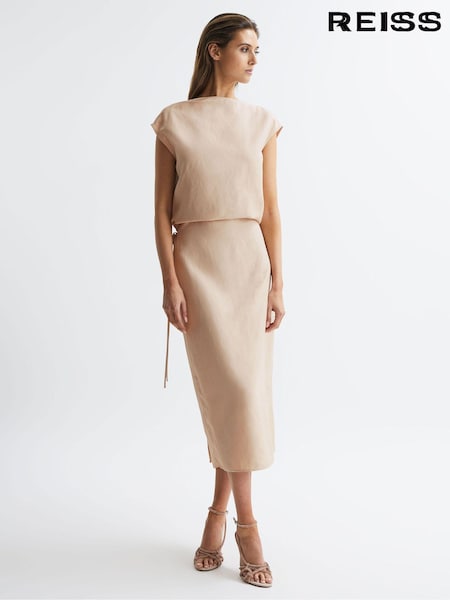 Reiss Nude Paloma Premium Linen Blend Open-Back Midi Dress (682909) | €454