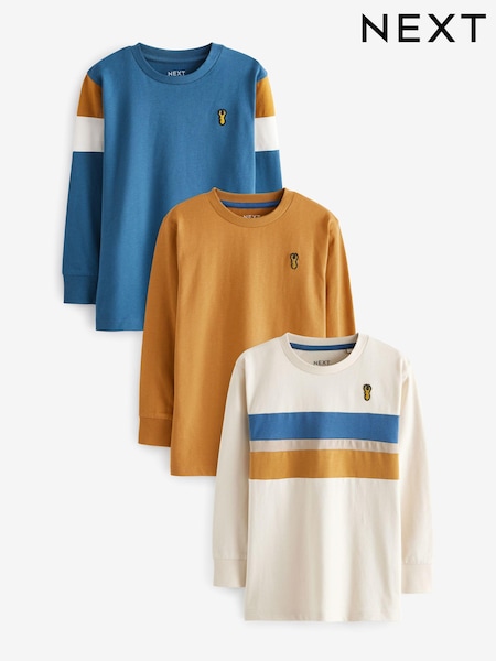Ockergelb/Creme - 100% Cotton Long Sleeve Colourblock T-Shirts 3 Pack (3-16yrs) (683062) | 21 € - 28 €