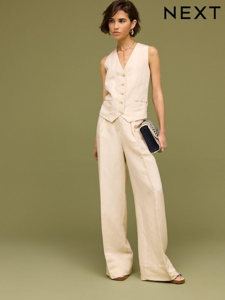 Nature - Linen Blend Smart Wide Leg Trousers (683129) | € 3