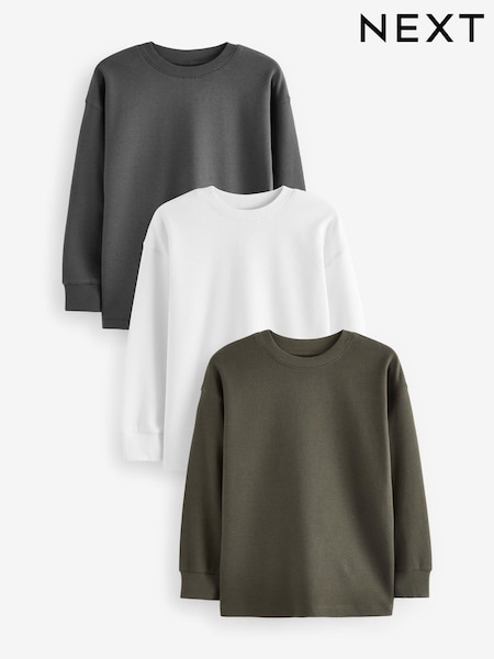 Khakigrün/ Anthrazit/ Weiß - Long Sleeve Textured T-Shirts 3 Pack (3-16yrs) (683137) | 24 € - 30 €