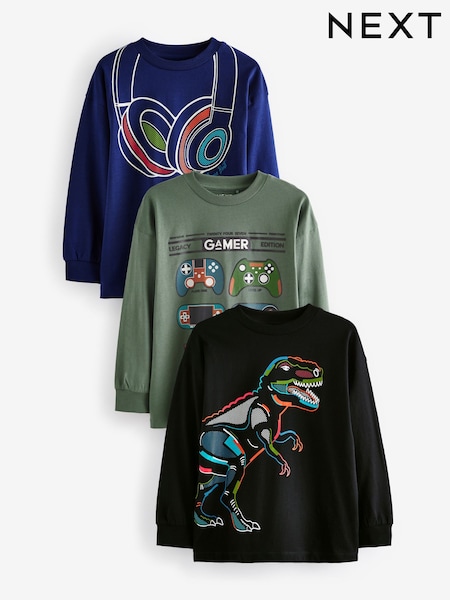 Grün/Blau Gaming - Graphic Print Relaxed Fit Long Sleeve T-Shirts 3 Pack (3-16yrs) (683149) | 20 € - 25 €