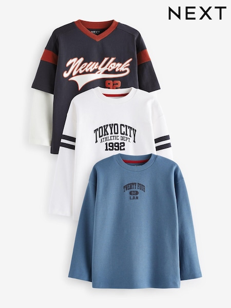Red/Blue/White Varsity Graphic Long Sleeve T-Shirts 3 Pack (3-16yrs) (683195) | AED142 - AED173