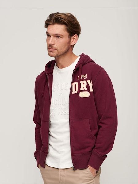 Superdry Rich Burgundy Vintage Athletic ZIp 100% Cotton Hoodie (683307) | OMR41