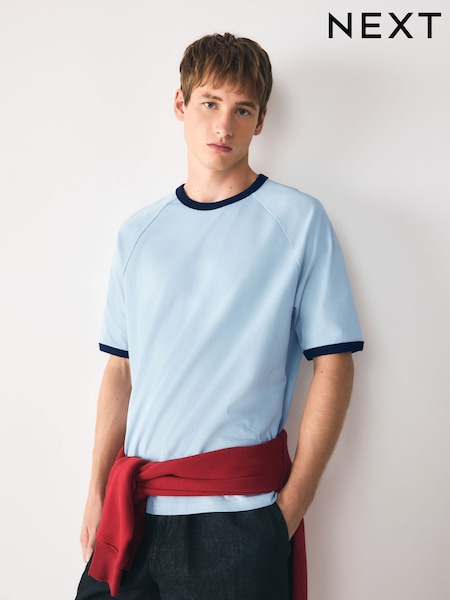 Blue - Relaxed Fit Ringer T-shirt