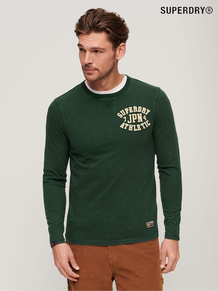 Superdry Green 100% Cotton Vintage Athletic Chest Long Sleeve T-Shirt (683324) | €68