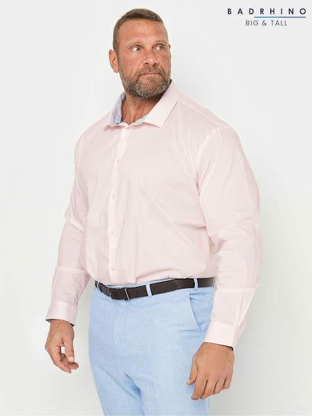 Pink - Regular Badrhino Big & Tall Premium Stretch Long Sleeve Formal Shirt