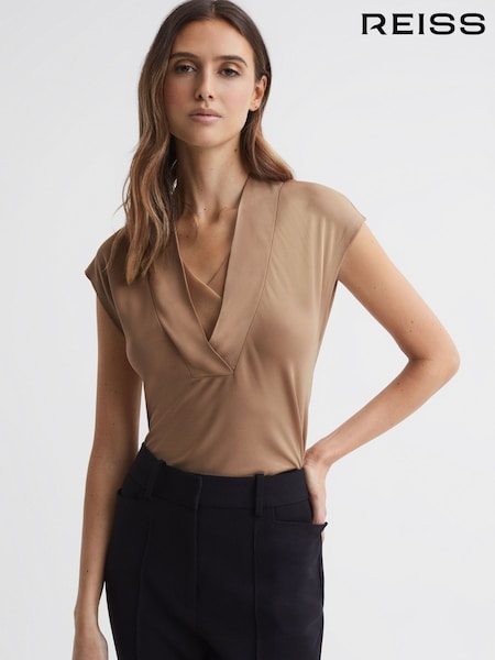 Reiss Camel Bonnie Layered V-Neck T-Shirt (683597) | €28