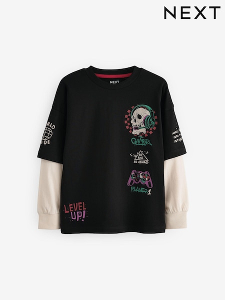 Black Skull Skate Long Sleeve 100% Cotton T-Shirt (3-16yrs) (684143) | 37 QAR - 48 QAR