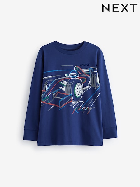 Navy Blue Racing Car Relaxed Fit Long Sleeve Graphic T-Shirt (3-16yrs) (684180) | €5 - €8