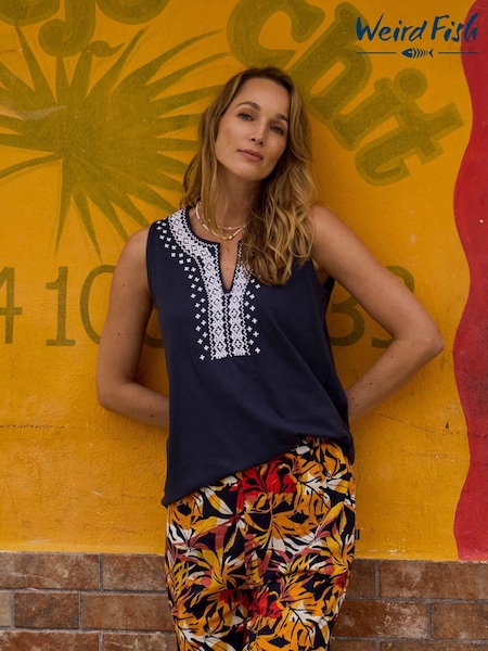 Blue - Weird Fish Tirtha Embroidered Jersey Vest
