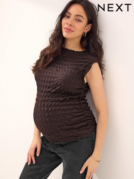 Chocolate Brown Maternity Short Sleeve Textured T-Shirt (684410) | €9