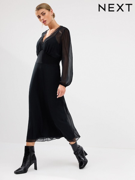 Черный - Long Sleeve Sheer Layer Midi Dress (684976) | €13