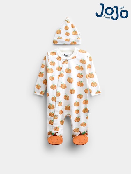 Cream Pumpkin - Jojo Maman Bébé Print Zip Sleepsuit & Hat