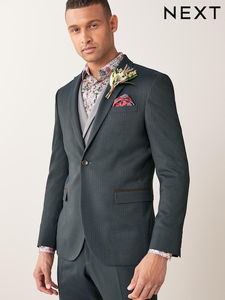 Green Slim Fit Herringbone Suit (685788) | €51