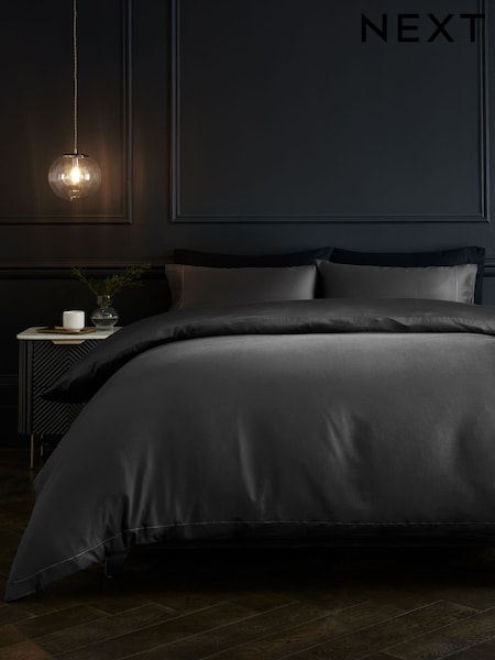 Charcoal Grey Collection Luxe 300 Thread Count 100% Cotton Sateen Satin Stitch Luxury Duvet Cover And Pillowcase Set (685817) | AED162 - AED315