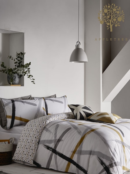 Appletree Grey Leda Geo Piped 100% Cotton Duvet Cover and Pillowcase Set (685847) | $55 - $94
