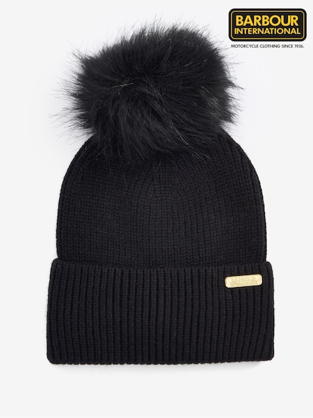 Barbour® International Mallory Pom Knitted Black Beanie Hat (686060) | €43