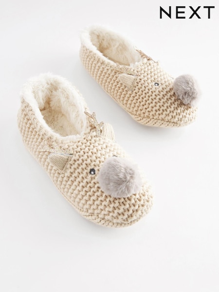 Crèmekleurig met rendier - Gebreide footsie-pantoffels (687289) | € 8
