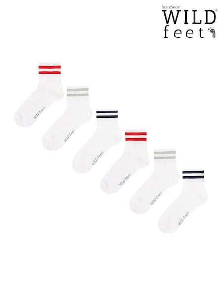 Wild Feet White Cushioned Sports With Arch Support Ankle Socks 6 Pack (687427) | €23