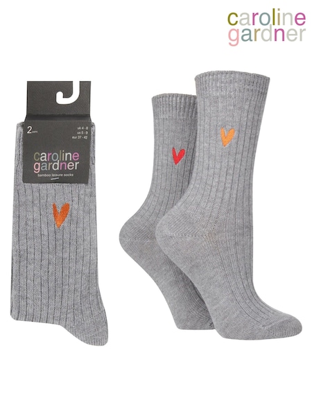 Caroline Gardner Grey Bamboo Supersoft Leisure Socks 2 Pack (687506) | AED41