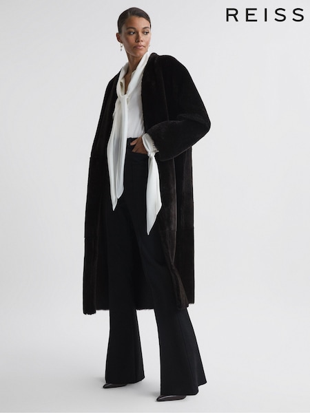 Reiss Chocolate Orla Reversible Leather Shearling Jacket (687614) | €1,995