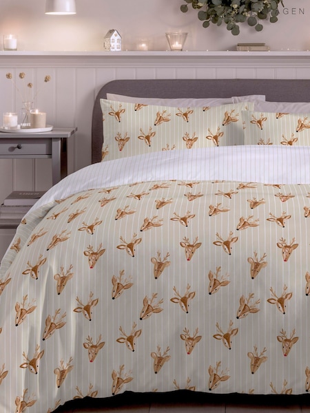 Copenhagen Home Reindeer Reversible Christmas Duvet Cover And Pillowcase Set