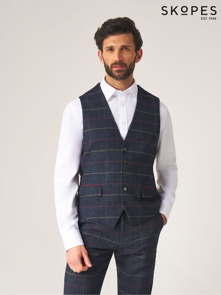 Skopes Blue Doyle Tweed Wool Blend Tailored Fit Suit Waistcoat (688364) | €93