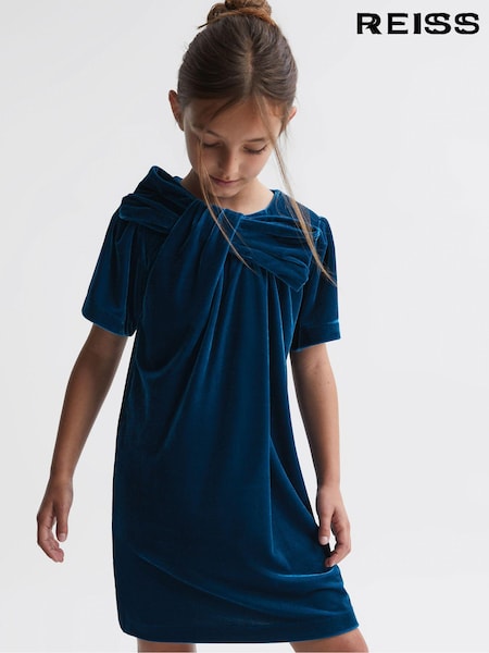 Reiss Teal Frankie 9-14 yrs Velvet Bow Dress (688677) | AED511