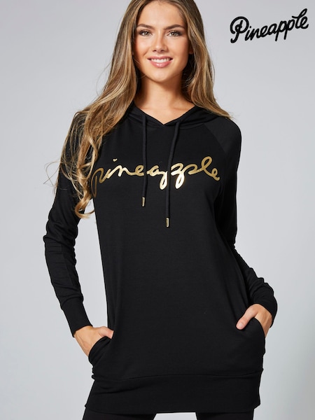 Pineapple Black Womens Longline Hoodie (688691) | ₪181