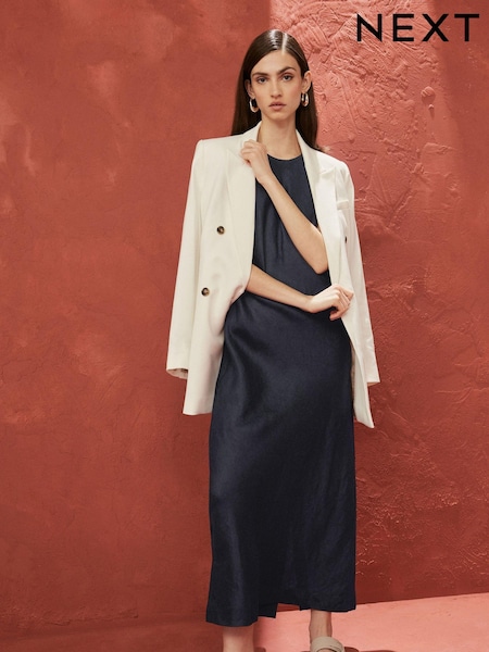 Navy Premium 100% Linen Midi Dress (689099) | €12