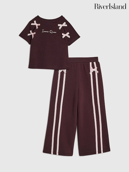 Red - River Island Bow Top & Wide Leg Joggers Set