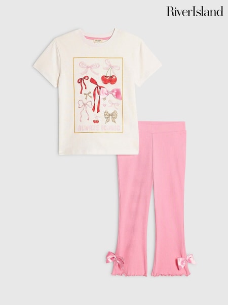 Cream - River Island Leopard Bow Top & Jogger Set