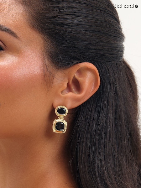 Gold - Jon Richard Plated And Jet Stone Drop Earrings