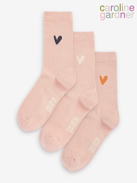 Caroline Gardner Pink Signature Heart Motif Crew Socks 3 Pack (689576) | 841 UAH
