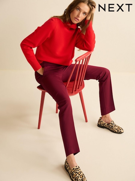 Berry Red Tailored Elastic Back Straight Leg Trousers (690310) | €16.50