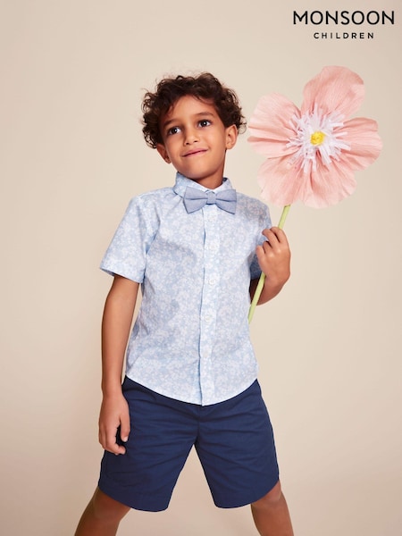 Monsoon Blue 100% Cotton Ditsy Smart Shirt and Shorts Set (690329) | 119 QAR - 156 QAR