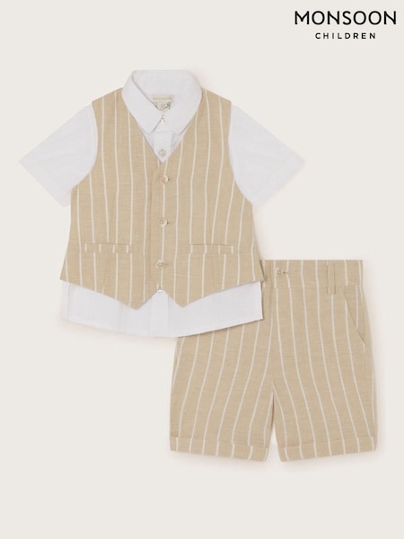 Monsoon Natural Cooper Stripe Smart Shirt Waistcoat and Shorts Set (690352) | €36 - €44