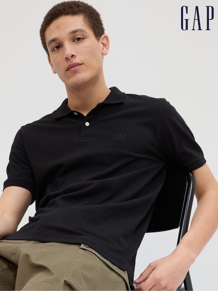 Gap Black Pique Logo 100% Cotton Short Sleeve Polo Shirt (690717) | €26