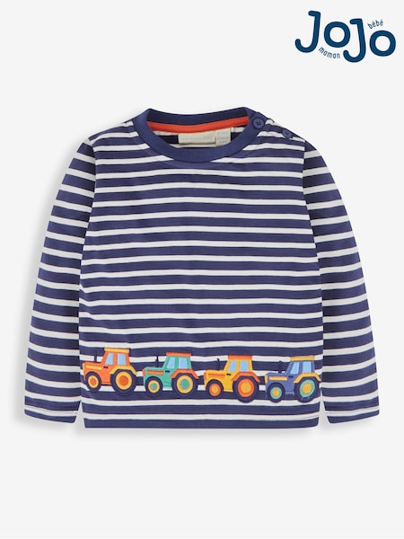 JoJo Maman Bébé Navy Tractor Appliqué Top (691164) | €28