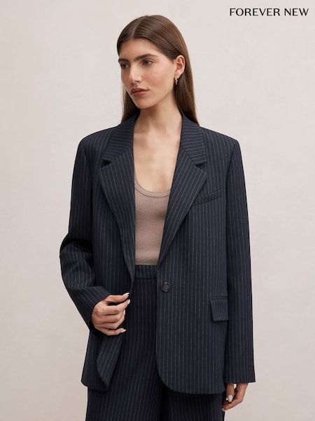 Bleu - Blazer à rayures Paloma à simple boutonnage de Forever New
