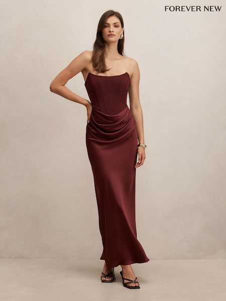 Red - Forever New Isra Drape Strapless Maxi Dress
