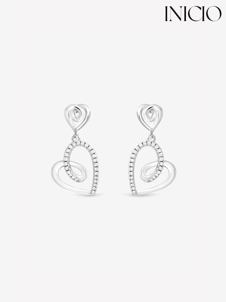 Сріблястий тон - Inicio Pave Open Swirl Heart Drop Earrings