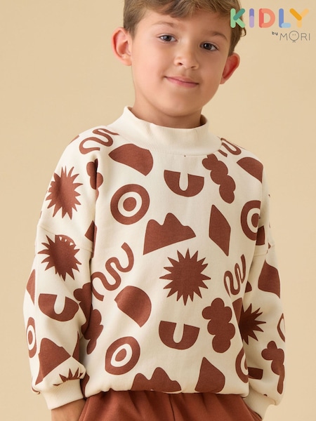Braun - Kidly By Mori Supersoft All Over Print Sweatshirt