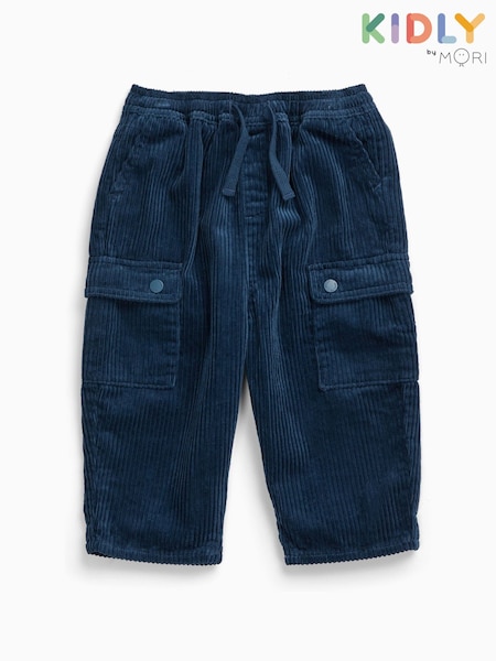 Blue - Kidly By Mori Supersoft Barrel Leg Corduroy Trousers
